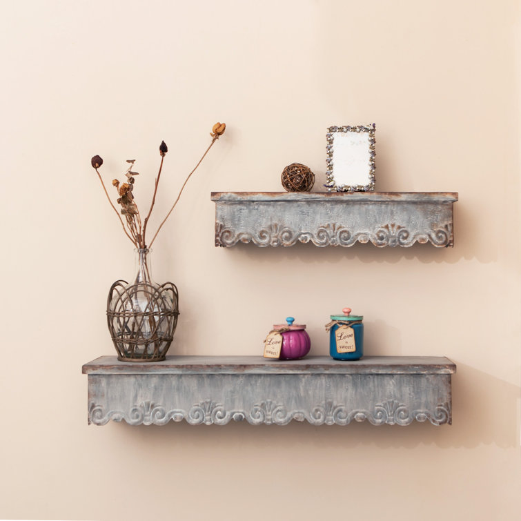 One Allium Way® Rustic 2 Piece Flourish Galvanized Metal Wall Floating